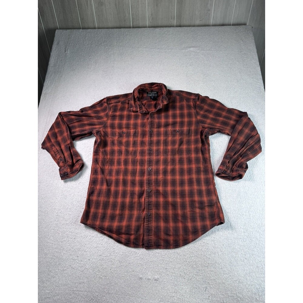 Filson Men's XL Red Black Plaid Long Sleeve Button Down Flannel Shirt Casual